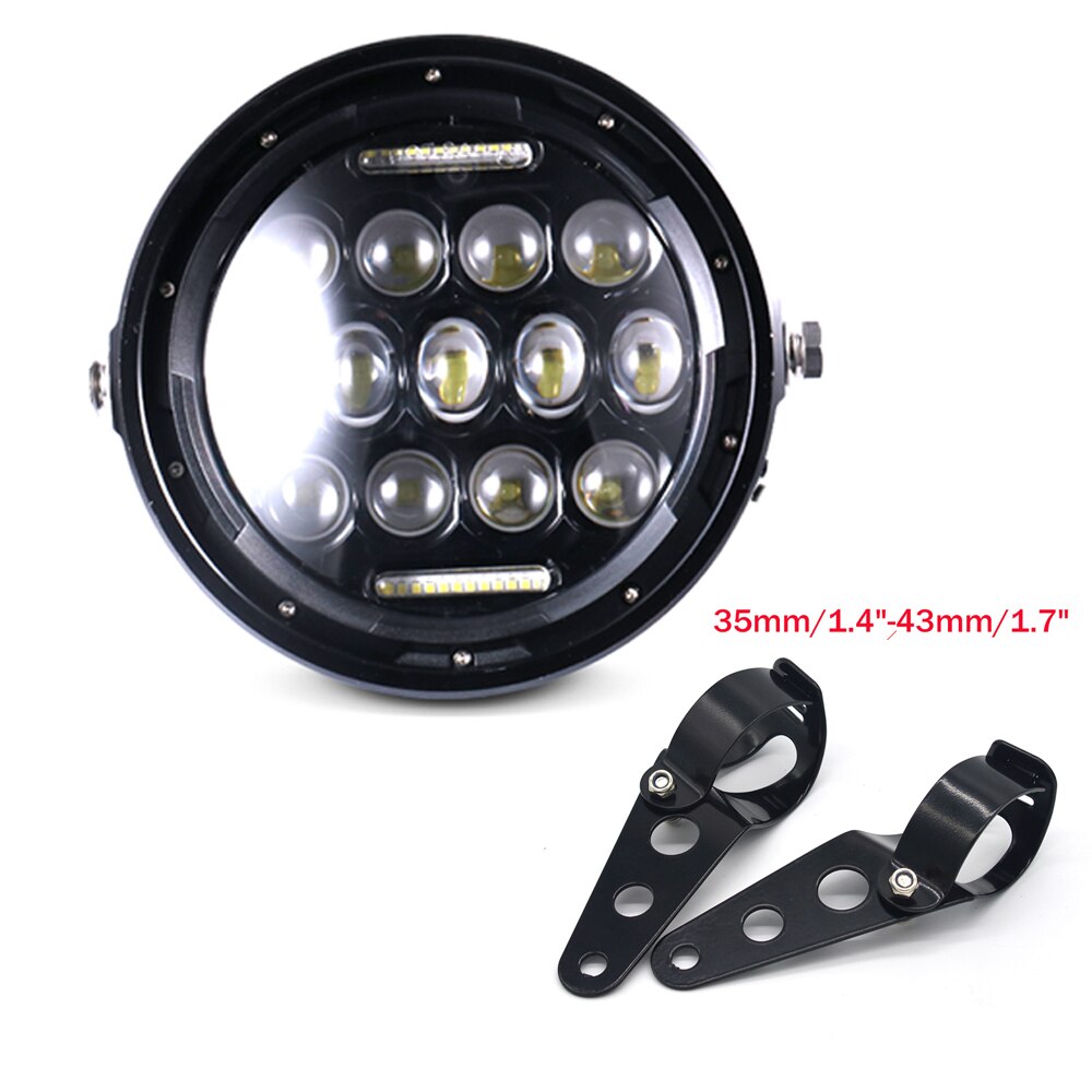 7 Inch Motorcycle Led Headlight Universele Motor 7 &quot;Ronde Kop Lamp Retro Zwarte Koplamp Voor Cafe Racer Bobber Honda GS125 CG125: Bracket 35-43 mm