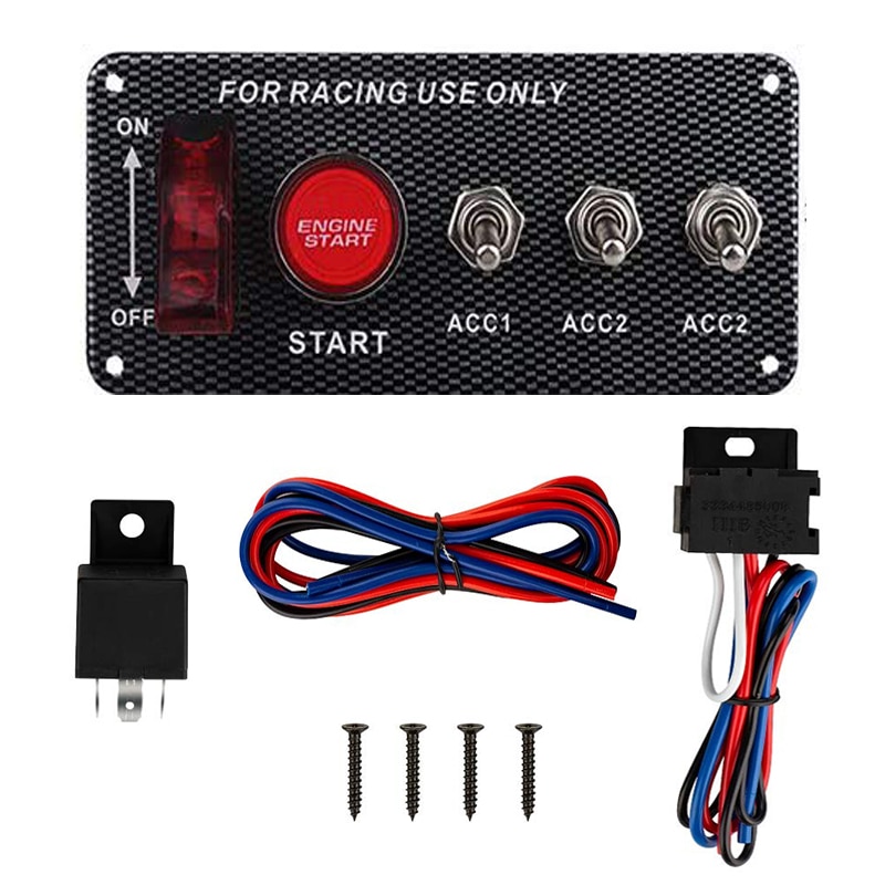 12V LED Ignition Switch Panel for Racing Car Engine Start Push Button LED Toggle Switch Carbon Fiber QT313