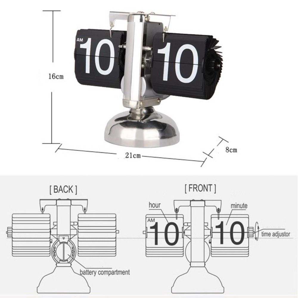Minimalistische Flip Over Digitale Tafelklok Roestvrij Staal Enkele Voet Bureauklokken Automatische Schaal Auto Flip Clock Home