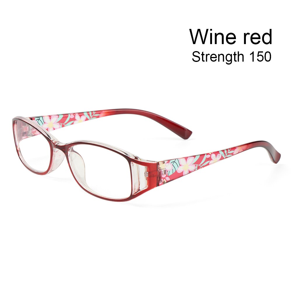 Anti-blauw licht bril leesbril oogbescherming dames ultra licht bloemen montuur charme dames: Wijnrood 150
