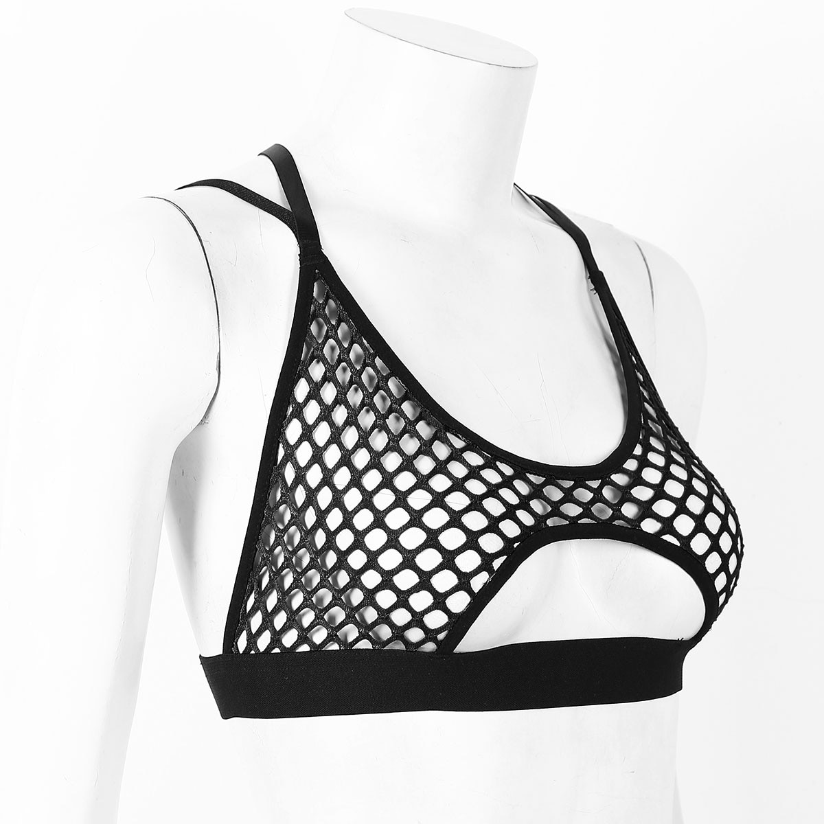 Femmes Streetwear haut court Sexy Rave voir à travers pure résille gilet Clubwear évider entrecroisé sous-boob Camisole haut