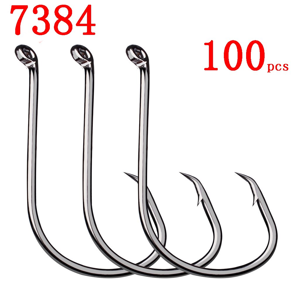 100PCS Fishing Hook 7384 Stainless Steel Carbon Chemically Sharpened Octopus Circle Hook Fishing Tackle Offset Sport Pesca Peche