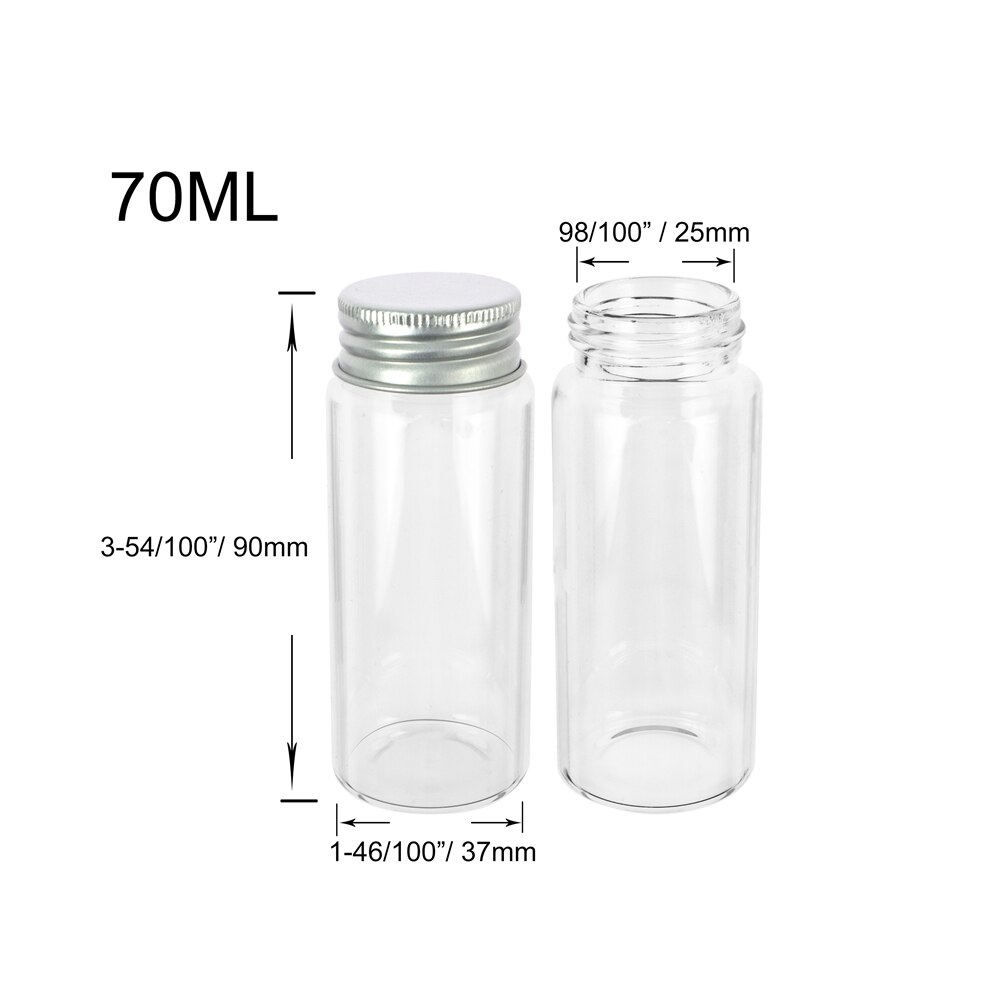 6Pc 25Ml 30Ml 40Ml 50Ml 60Ml 70Ml 80Ml 90Ml Mini Glas clear Fles Met Zilveren Schroef Aluminium Cap Voedsel Container Potten Flesjes: 70ml