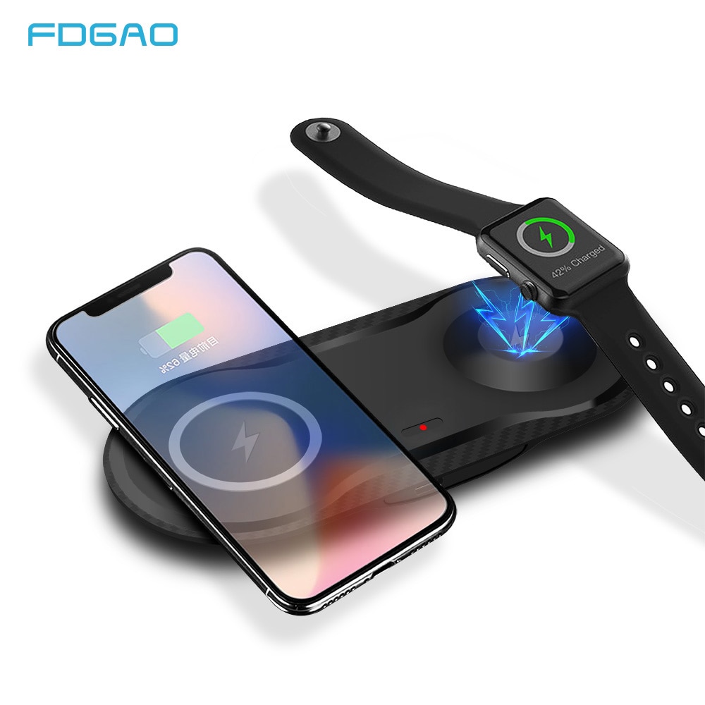 Fdgao carregador magnético wireless qi, carregador magnético para apple iwatch 5 4 3 2 1, carregamento rápido 10w airpods para iphone 11 xs xr x 8