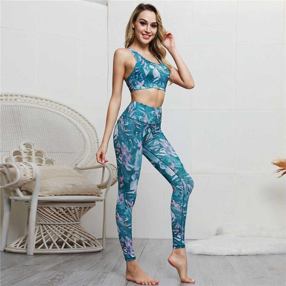 Yogaset gymset graffiti print sport 2 -delige set gymset dames workout sportkleding leggings dames fitness sportkleding dames