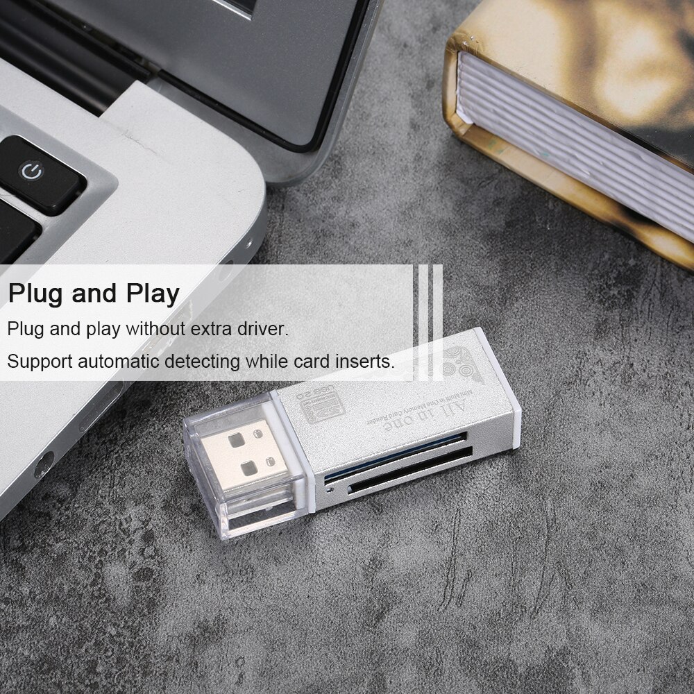 Memory Card Accessories Multi All in One Card Reader USB 2.0 Sliver Mini Adapter Portable Card Reader For SD/ Micro SD / TF Card