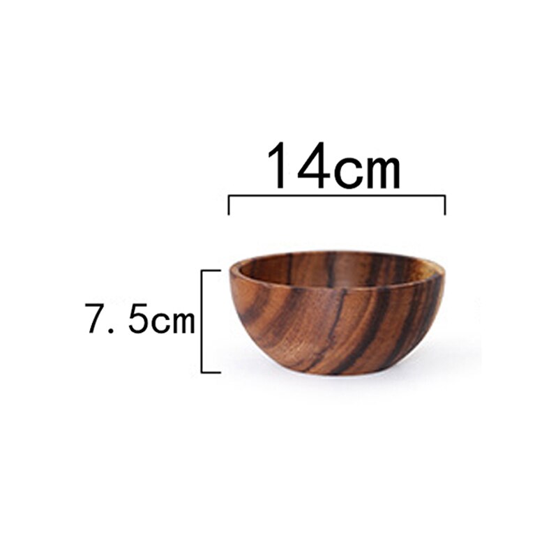 Cuenco de madera de Acacia de fondo plano de estilo japonés, vajilla de madera para cocina, restaurante, hotel, ensaladera, cuenco de madera entero para sopa: 14x7.5CM