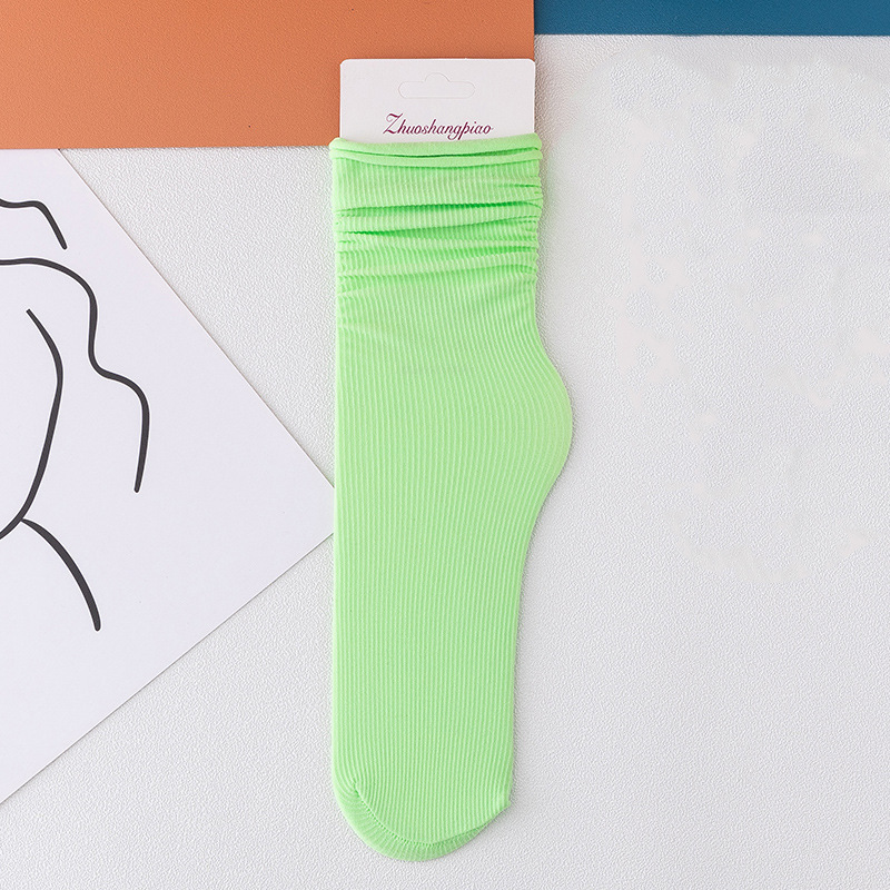 Multicolor Solid Color Ice Silk Velvet Mid Tube Socks Women Summer Soft Thin Rolled Edge Crew Socks Japanese Casual Long Socks