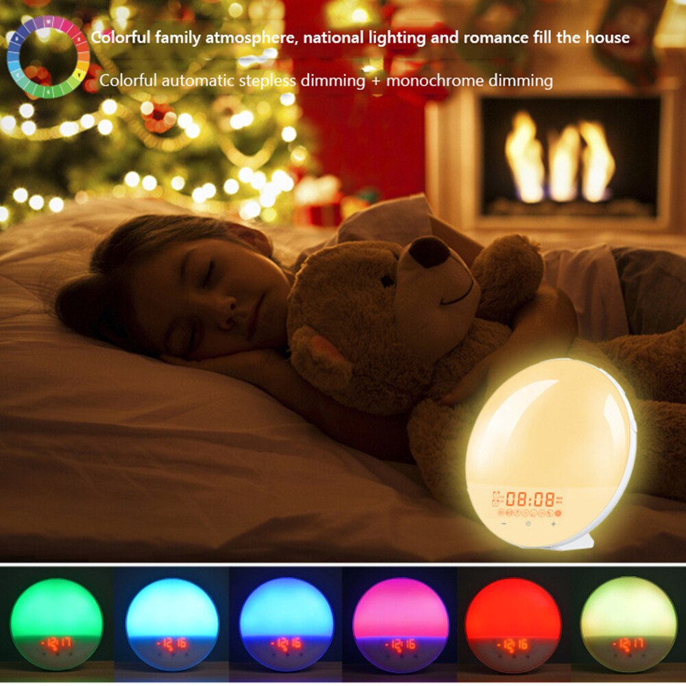 Smart Wake Up Light Digitale Wekker App Controle Met 7 Kleuren Zonsondergang Zonsopgang Led Lamp Snooze Klokken Natuur Muziek fm Radio