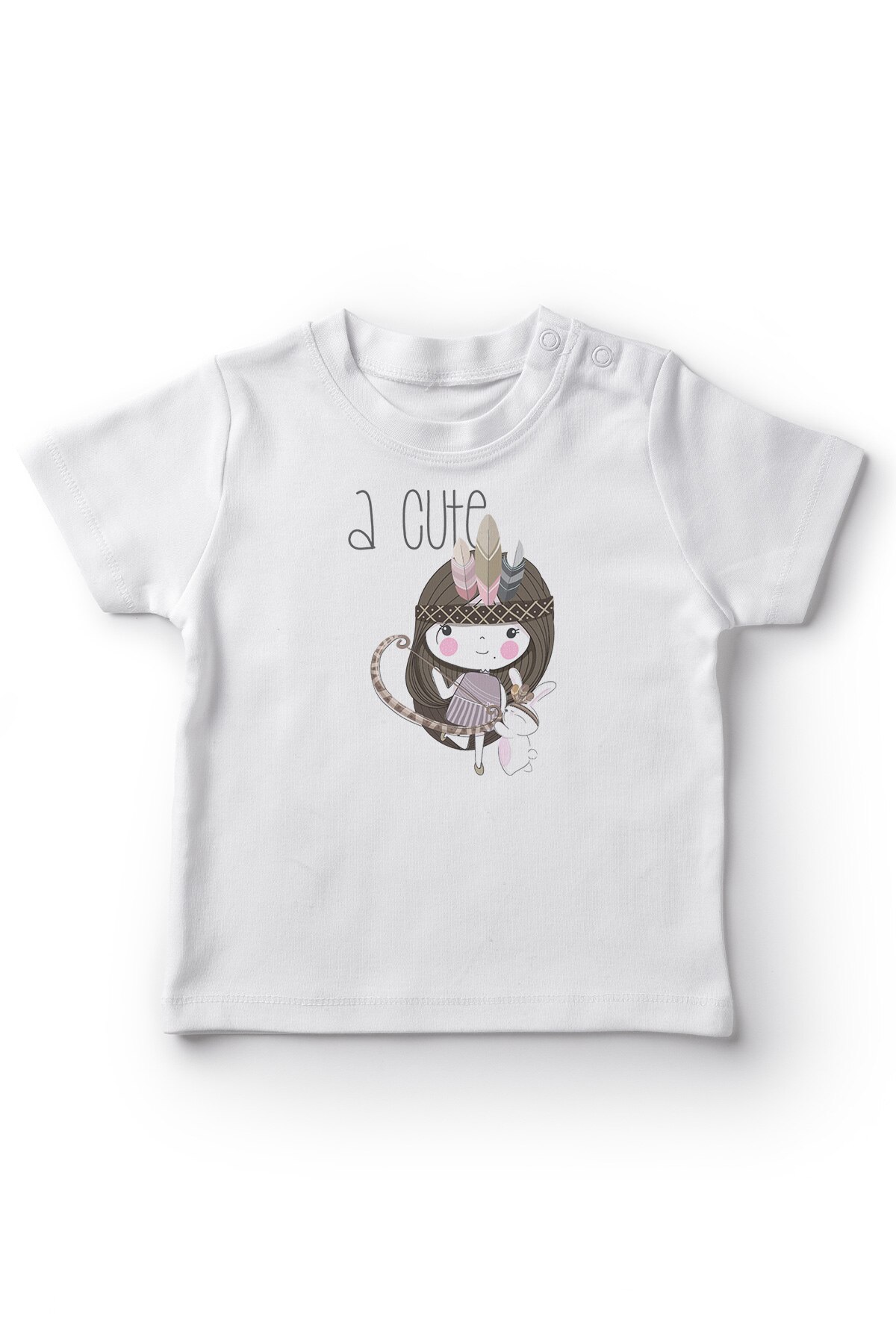 Angemiel Baby Nette Kzıldereki Mädchen und Kaninchen Mädchen Baby T-Shirt Weiß