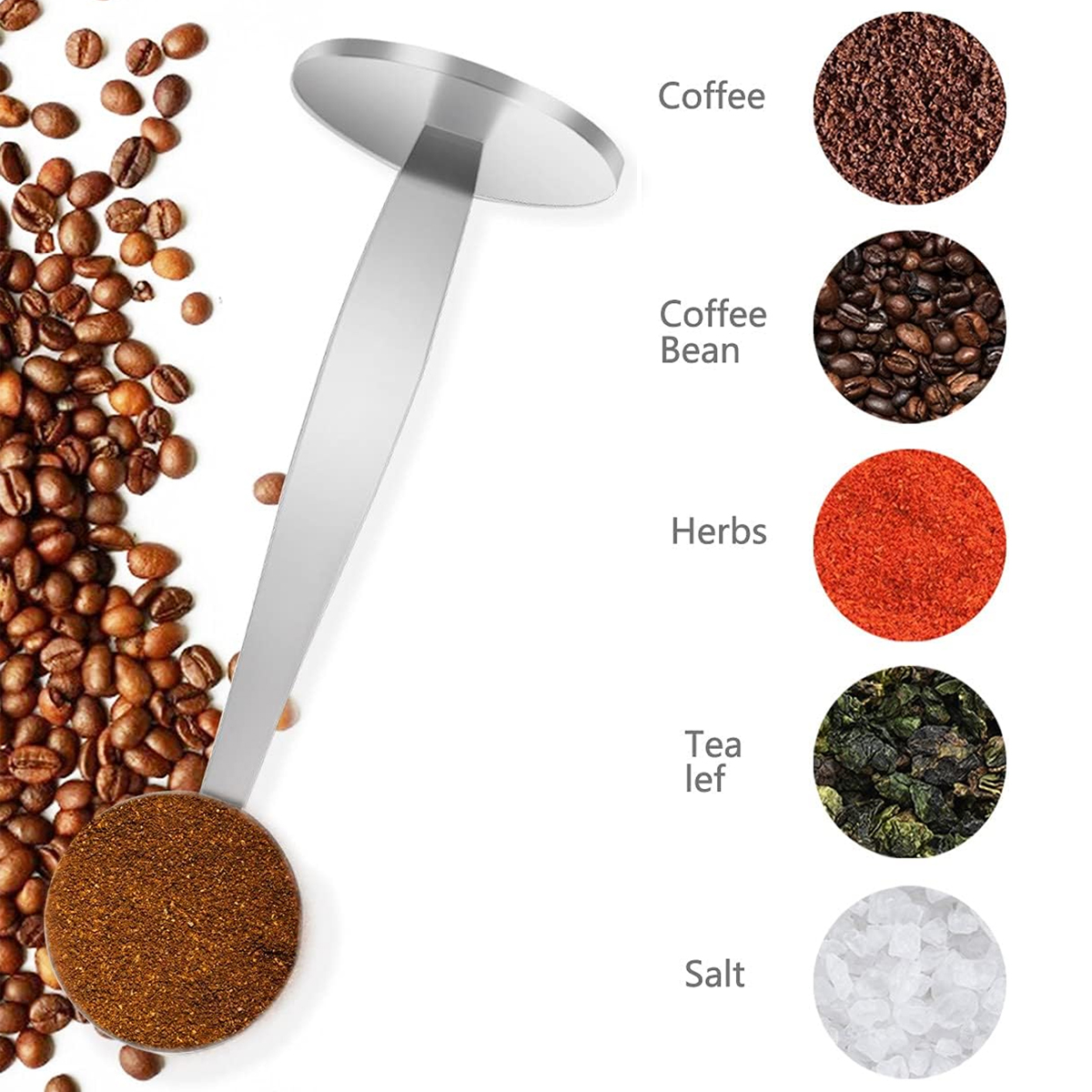 Leeseph 2-in-1 roestvrijstalen koffieschep, tempelen van twee doeleinden koffielepel poederhamer sabotage voor meten en aanstampen
