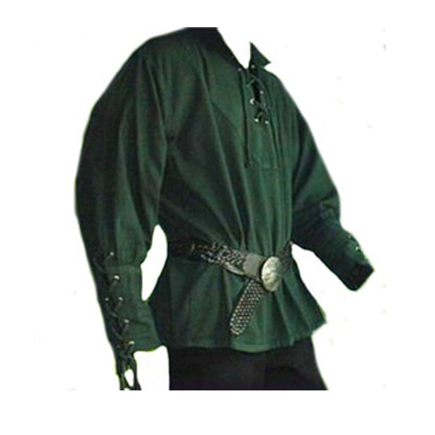 Men Medieval Renaissance Grooms Pirate Reenactment Larp Costume Lacing Up Shirt Bandage Top Middle Age Clothes for Adult XXXL