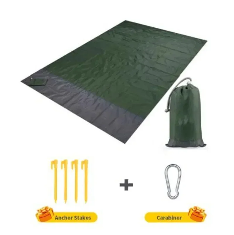 200 x 210cm vattentät strandmatta sandfri filt camping utomhus picknicktält vikbart skydd sängkläder ficka picknick campingstol: Armégrön