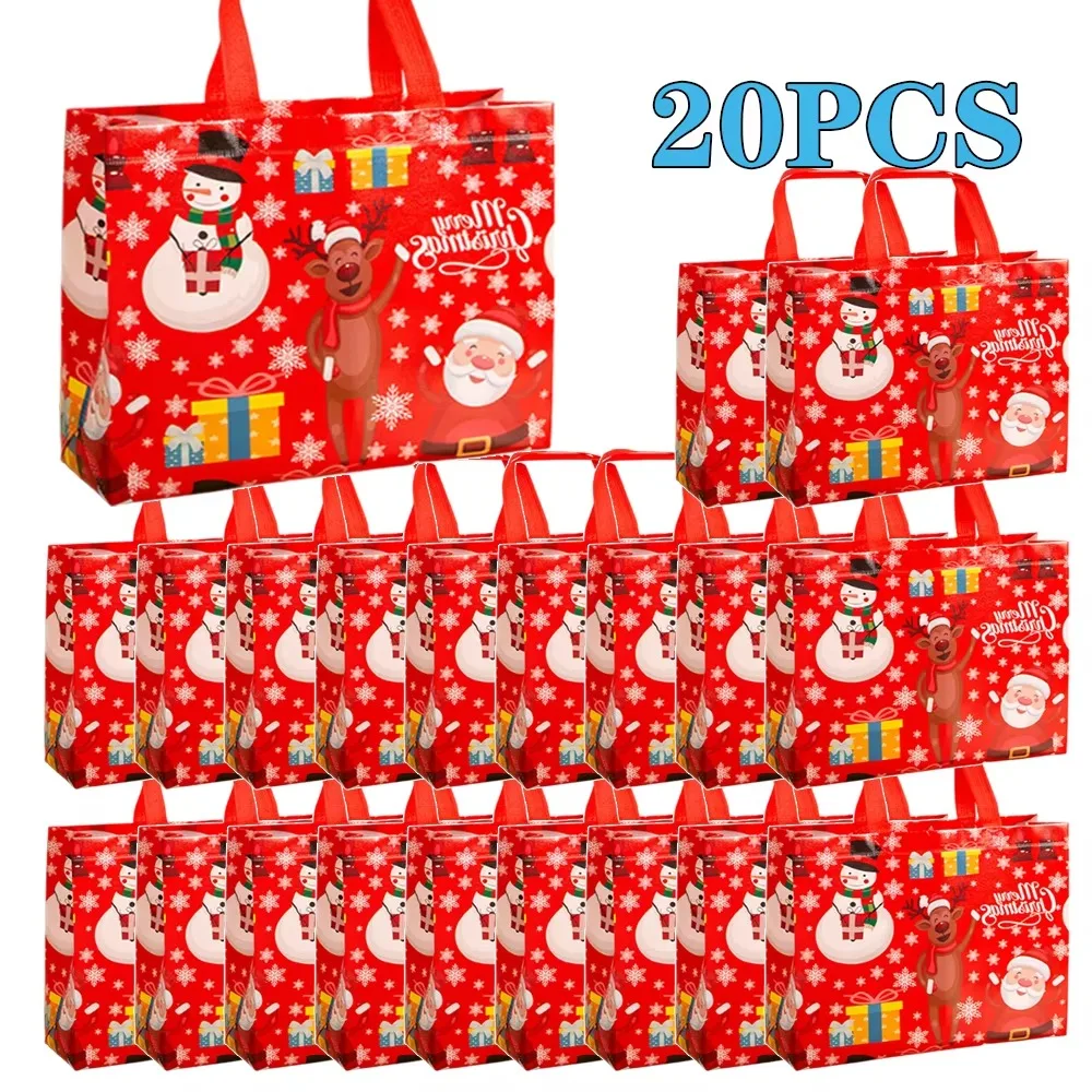 10-60PCS Christmas Tote Bag Santa Elk Snowflake Bags Non-woven Waterproof Printed Bags Thickened Decor Supplies: XL / Light Grey