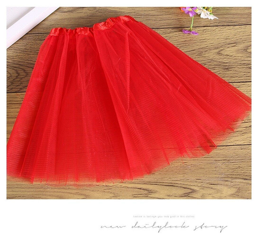 Tres capa Fluffy falda de traje corto para baile de medio-longitud de falda tutú de red de los niños etapa fábrica Tutu al por mayor: Rojo