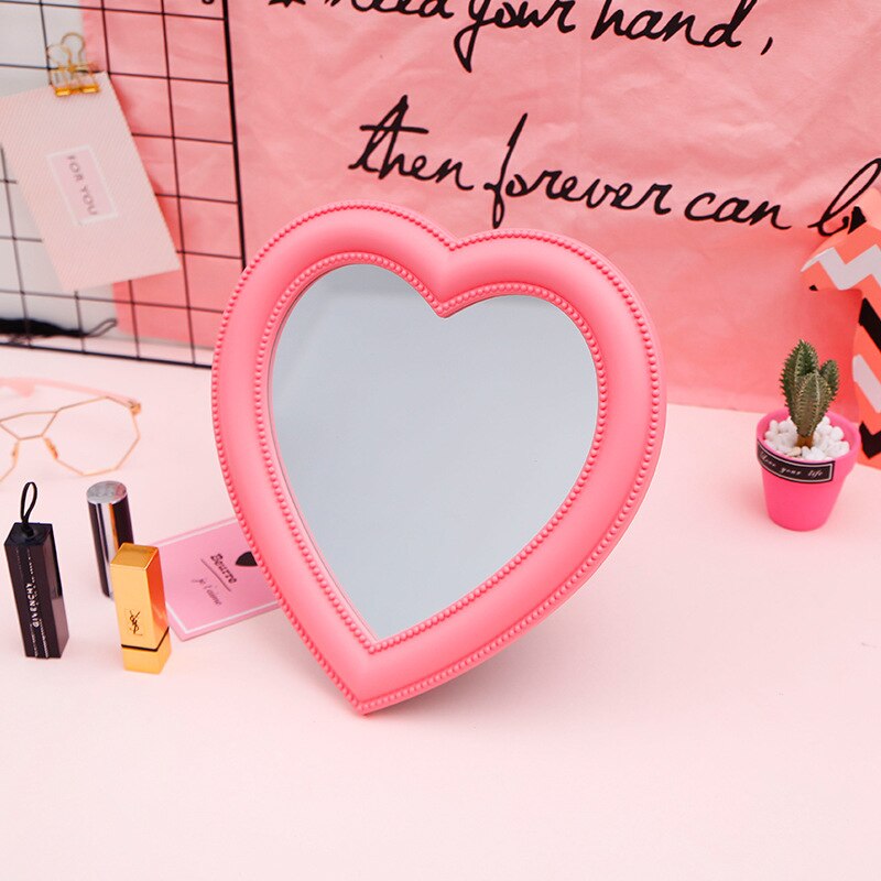 Pink Love Mirror Desktop Vanity Mirror Wall Hanging Dual Purpose Makeup Mirror Girl Room Wall Decoration Heart-shaped Mirror