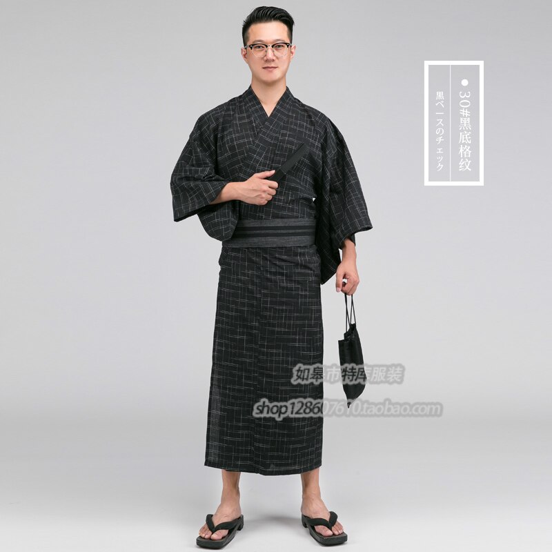 Male Traditional Japan Kimono Bathrobes Mens 100% Cotton Robe Yukata Men Nightgown Bath Robe Summer Sleepwear with obi A52602