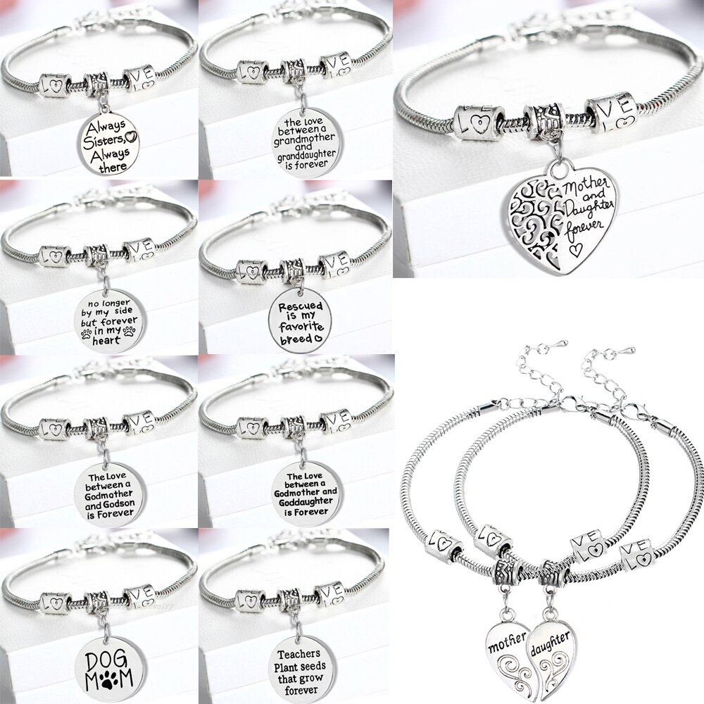 Mother Daughter Son Grandmother Heart Paw Lover Heart Bracelet Family Friends Love Charm Birthday Women Men Party Xmas BFF