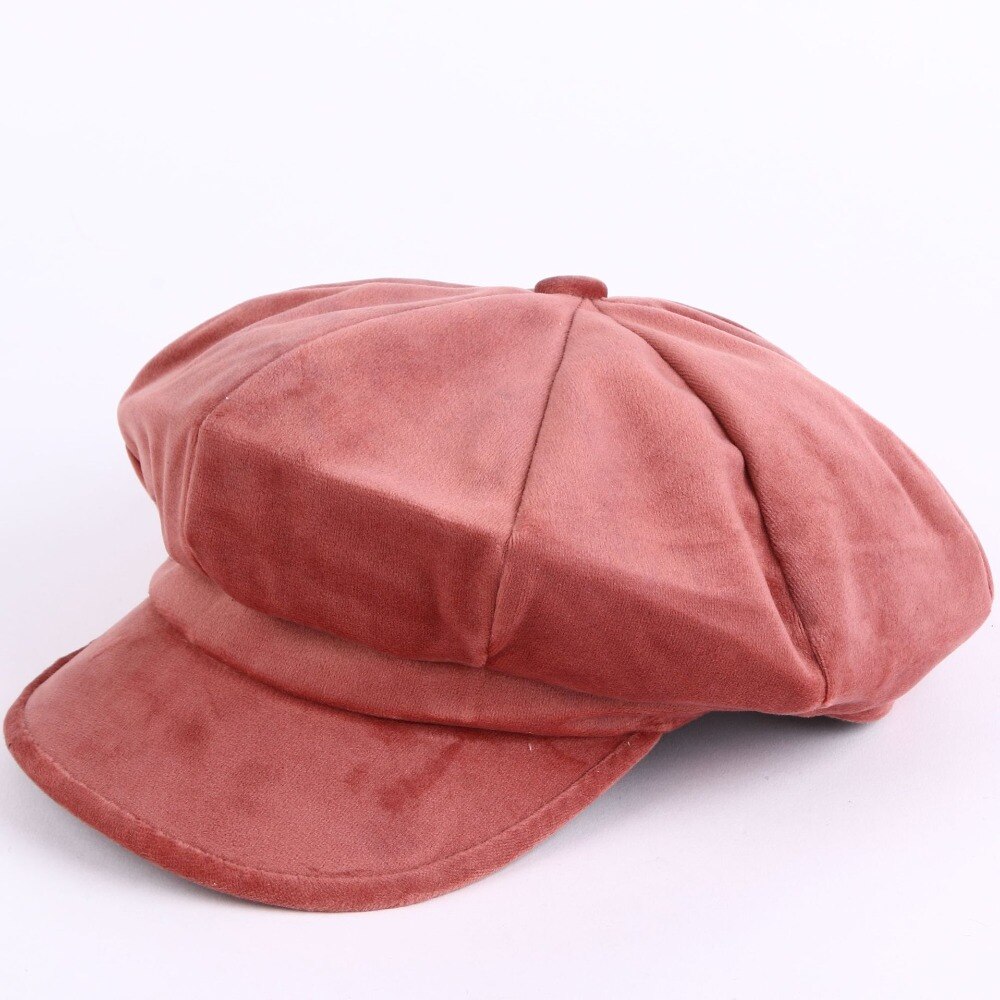 Sammet kvinnor basker höst vinter åttakantiga keps hattar snygg konstnär målare tidningspojke kepsar svart röd basker hattar  m154