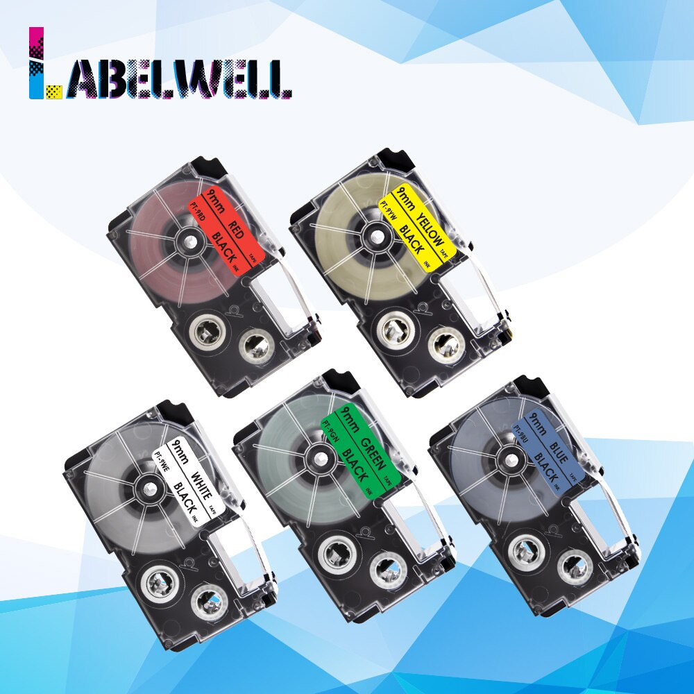 Labelwell 18 kolorów 9mm XR-9WE XR-9RD dla Casio XR9WE XR-9BU XR-9YW XR-9GN taśma z etykietami XR-9GD XR-9ABK dla Casio KL-60 drukarka do etykiet