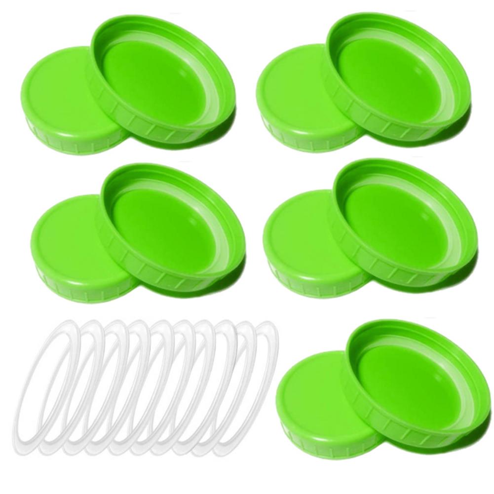 Tapa de tarro de plástico de 10 Uds con anillo de sellado de silicona y tapa de botella de almacenamiento de Color tapa de botella con boca Regular herramienta de cocina: 70mm  green