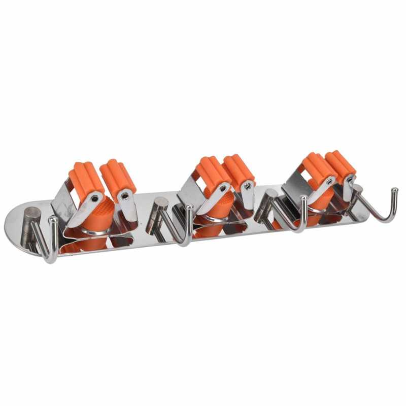 Broom Holder Broom Wall Mount Anti Slip with 3 Racks 4 Hooks for Home for Garden