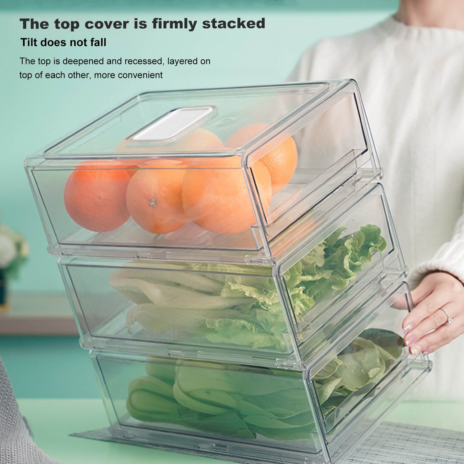 Refrigerator Food Storage Containers With Drainer Kitchen Vegetable Fruit Fresh Storage Box With Lid Fridge Stackable Organizer