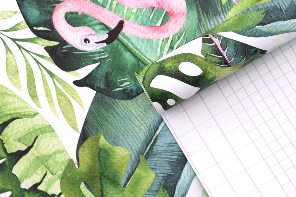 LUCKYYJ Flamingo Palm Tree Peel and Stick Wallpaper Removable Green/Pink Vinyl Self Adhesive Decorative Contact paper