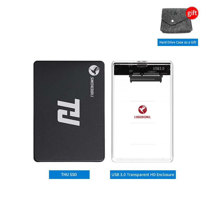THU-boîtier Transparent pour disque dur externe SSD, sata 3, 2.5 pouces, avec sac gratuit, pour ordinateur de bureau et ordinateur portable: Set