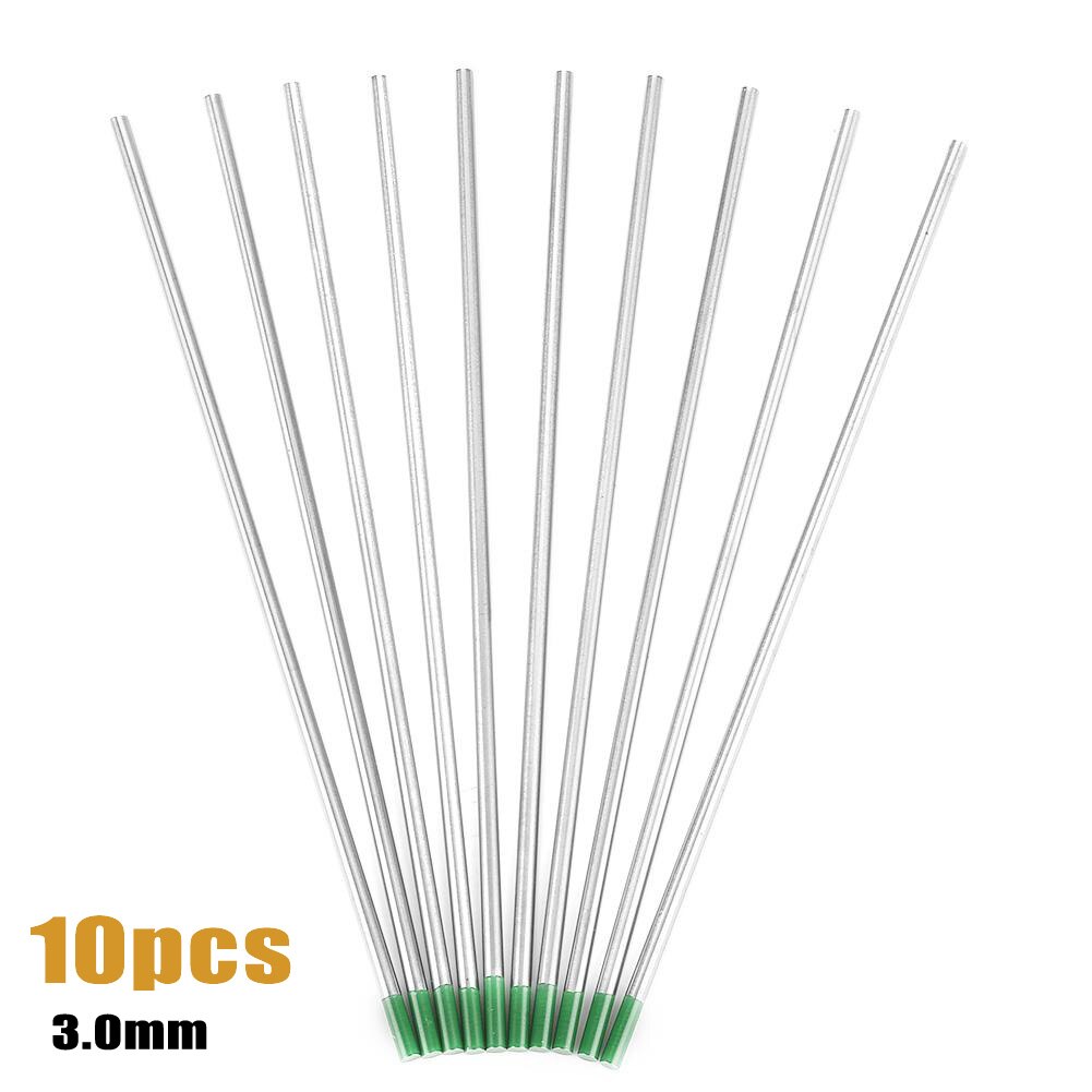 Electrodos de soldadura de tungsteno TIG, Punta verde WP, 1,6/2,0/2,4/3,0/3,2/4,0x175mm para soldadura de acero al carbono, 10 Uds.
