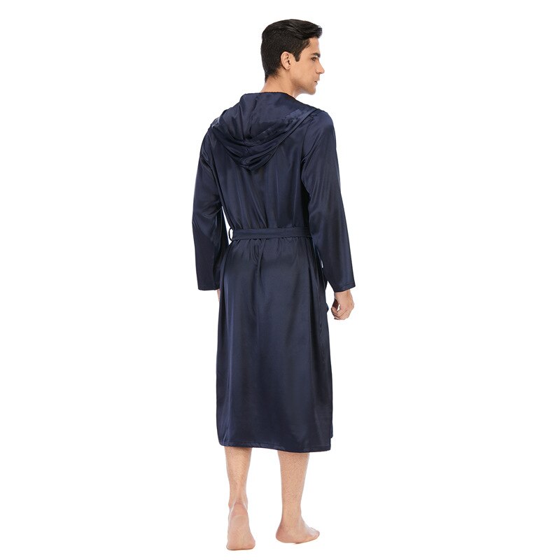 Faxu Silk Robe Male Hooded L-XXXL Nightgown With Packets Men's Bathrobe Winter Long Robe Mens Bath Robe Pajamas
