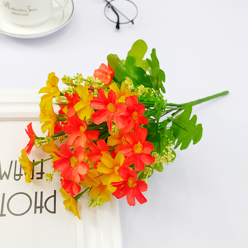 Artificial Flower Bouquet, Preserved Silk Daisy, for Indoor and Outdoor Decoration, Home and Office, 28 Heads, 1 pc