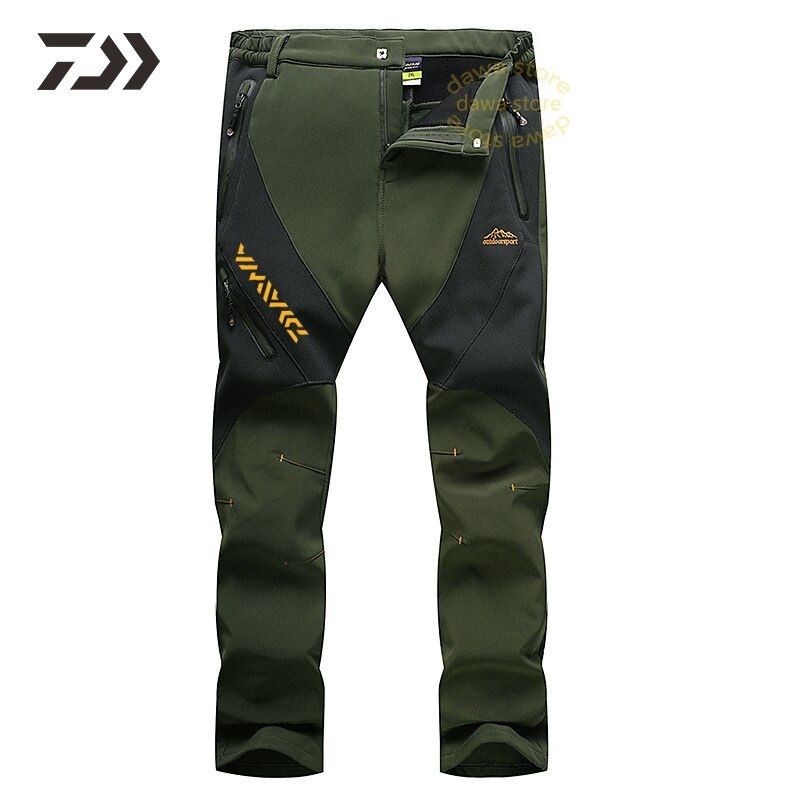 Winter heren visbroek waterdichte outdoor broek thermische dikke heren viskleding bergbeklimmen fluwelen broek wandelen: Groente / M