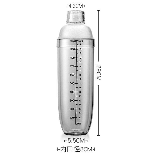 1 stk 350ml/530ml/700ml/1000ml cocktail shaker hjemmebar redskaber plastik shake kop vin drink mixer shake flaske  mx9231012: 1000ml