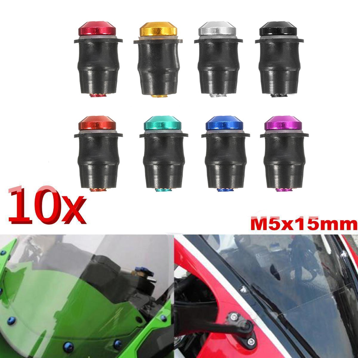 10 stk / sett motorsykkel frontrute skruer mumle 8 farger merke  m5 15mm kåpe skruer bolter frontrute tilbehør