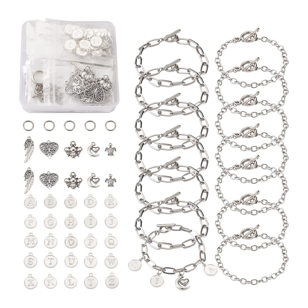 106Pcs Armbänder Machen Kits Kabel Kette Armbänder Paperclip Kette Mit Tier Brief Herz Anhänger Charms Schmuck Zubehör