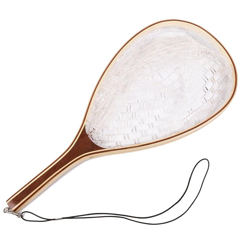 Red de pesca de madera con mosca, mango de aterrizaje de goma suave duradero, malla de trucha, captura y liberación de peces, herramienta de pesca negra X227G: white