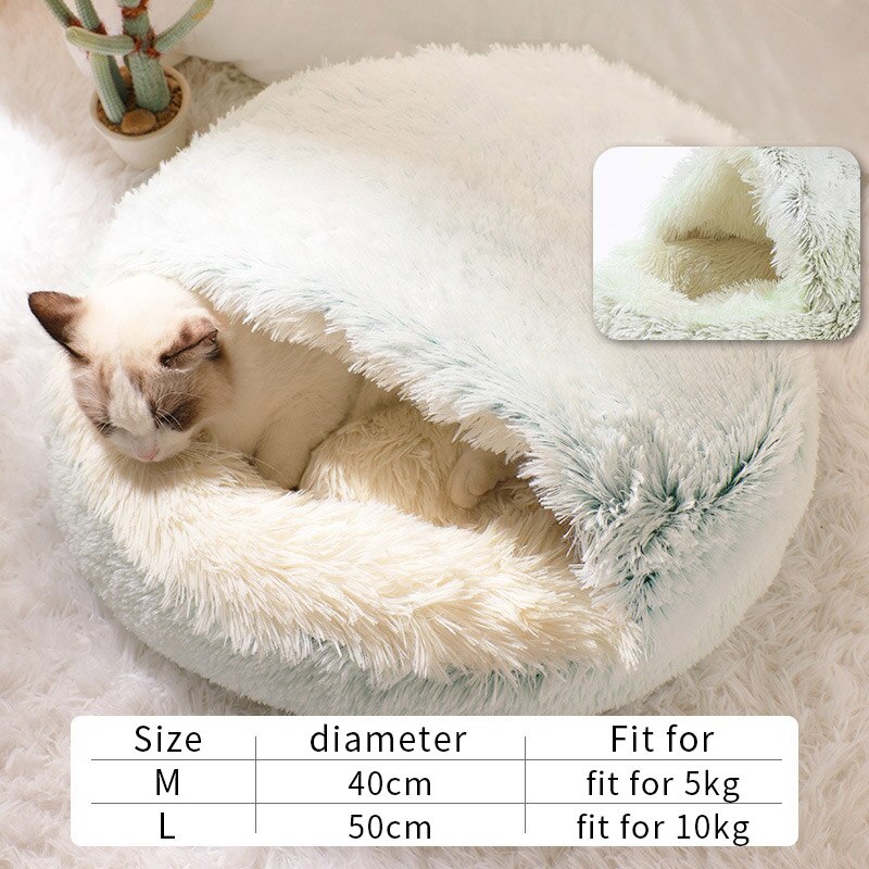 Pluche warme kattengrotbed met capuchon, knus zacht pluche hondenbed, zelfverwarmend knuffelbed, slaapbednest voor honden, katten en puppy's: Groene lange pluche / 40cm