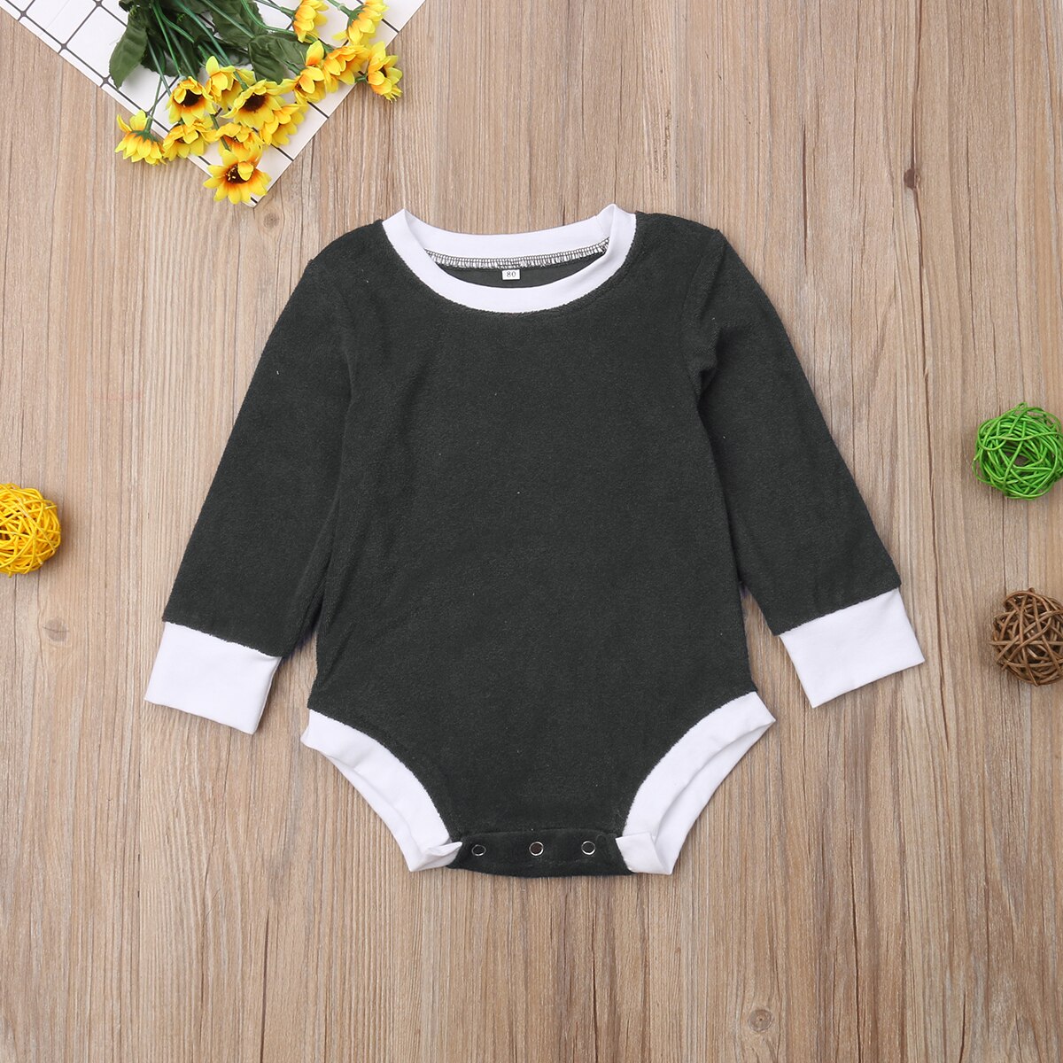 Brand 0-18M Infant Baby Girl Boy Autumn Casual Bodysuits Long Sleeve Solid Jumpsuits Patchwork Cotton Clothes 2 Colors