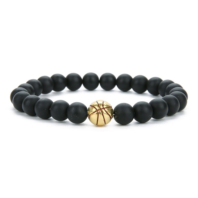 Pulsera con abalorios de baloncesto de piedra de Lava para mujer, brazalete deportivo de cuentas de baloncesto, brazalete con abalorio de béisbol, de Navidad: matte gold