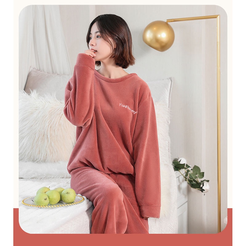 Pyjamas til par sæt tyk varm koral fleece homewear vinter lounge herretøj blød løst pyjamas kvinder hjemmetøj jakkesæt