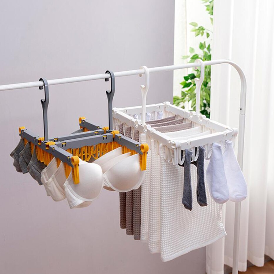 Foldable Clothes Drying Rack Laundry Hanging Rack Indoor Outdoor Clothes Socks Underwear Hanger with Clips