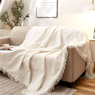 Couverture de canapé blanc solide | Couverture de voyage en coton, couverture d'avion, couvertures tricotées en Jacquard avec glands, couverture jeter pour canapé: White T shape / 180x180cm