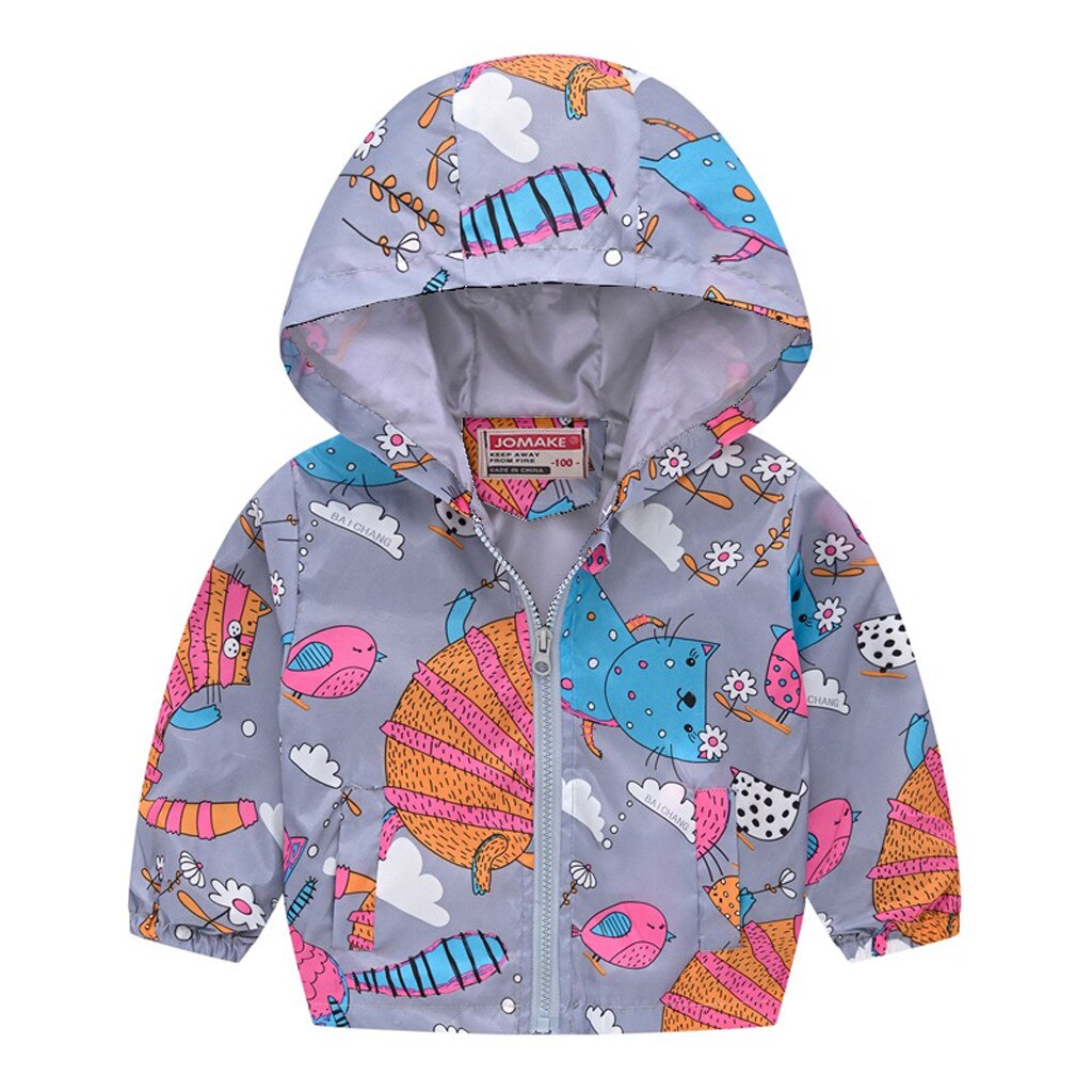 Children Spring Autumn Jacket For Girls Boys Long Sleeve Thin Hooded 12M-5Y Boy Girl Cartoon Printed Zipper Coat Windbreaker: Purple / 24M