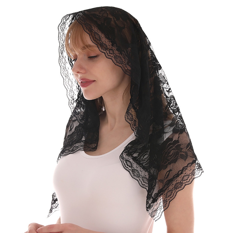 Velo de Mantilla Vintage tradicional de encaje de estilo español, bufanda para cubrir la cabeza de masa Latina para Iglesia Católica, forma de arco