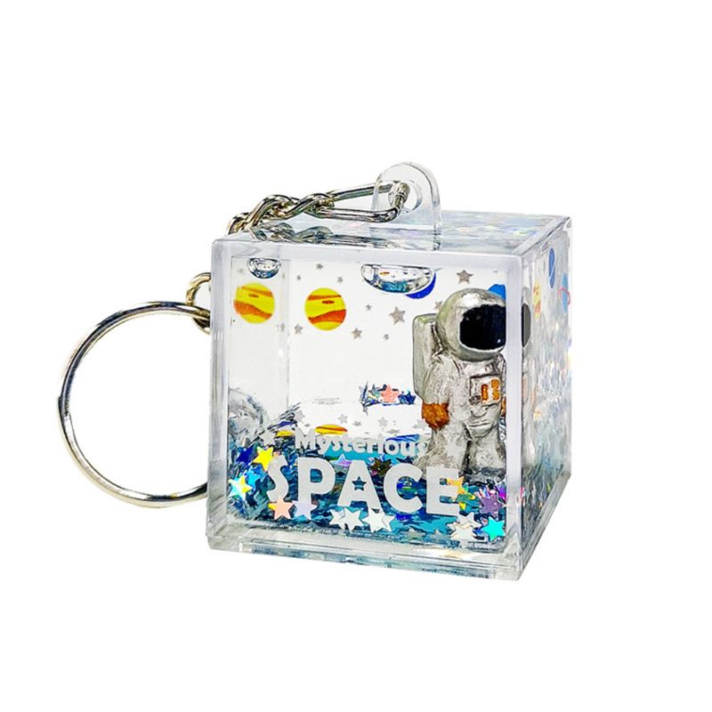 Mysterieuze Ruimte Quicksand Vierkante Sleutelhanger Astronaut Bag Charm Sleutelhanger Sieraden Glitter Bewegende Vloeistof Sleutelhanger Creatief Cadeau