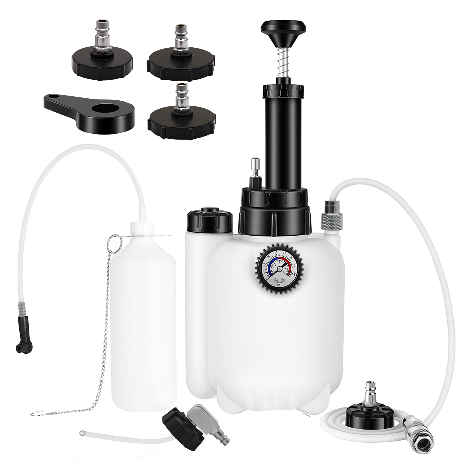 Pot de remplacement d'huile de frein de grande capacité 3L + 1L, outil de remplacement de liquide de frein de voiture, purgeur de liquide de frein avec quatre couvercles: Default Title