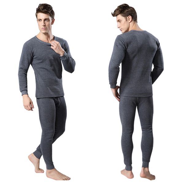 Winter Warm Long Johns Set Men Cotton Thermal Underwear Sets Tops Bottom Wear 3 Colors Feme: Dark Grey / XXXL