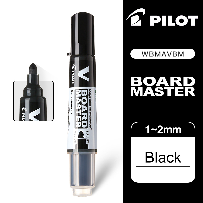 Japan PILOT Whiteboard Pen V Straight Liquid Multi-Capacity Ink Whiteboard Marker WBMAVBM Replaceable Core Office Supplie: 6 Pieces Black Pen