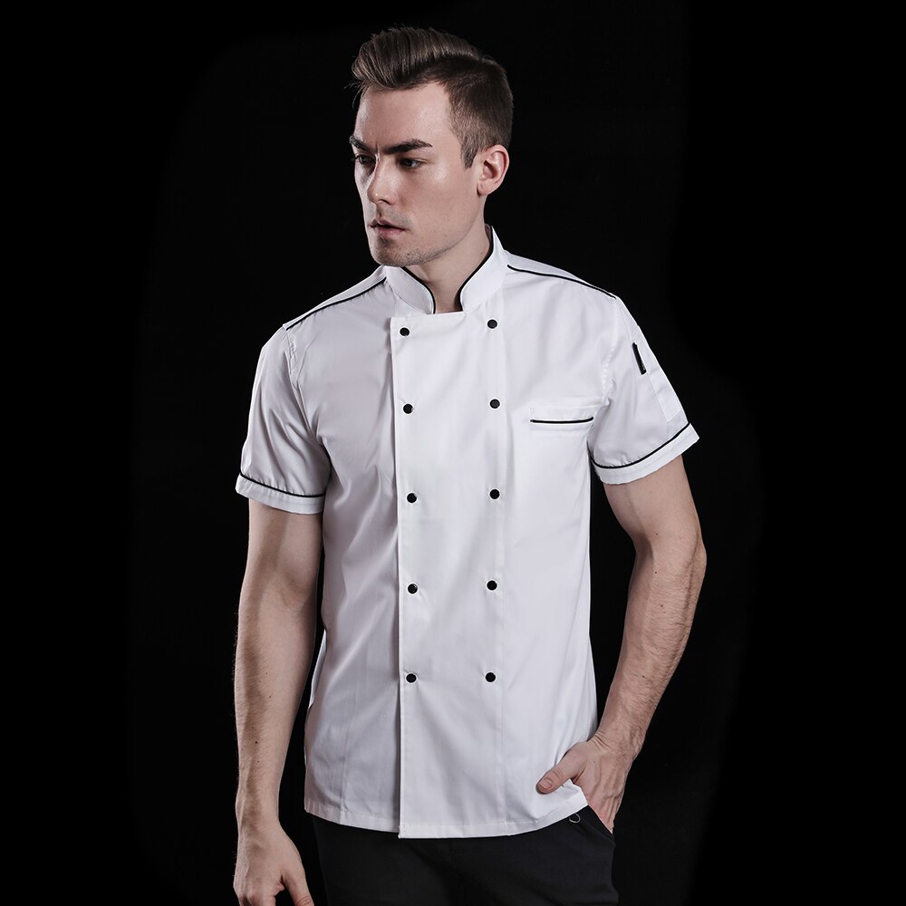 Ademende korte mouwen chef-kok uniform unisex koksjas koffiebar hoge overalls hotel restaurant chef-kok uniform: Wit kokspak / M